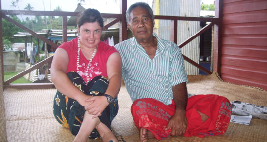 Student with elder in Fiji